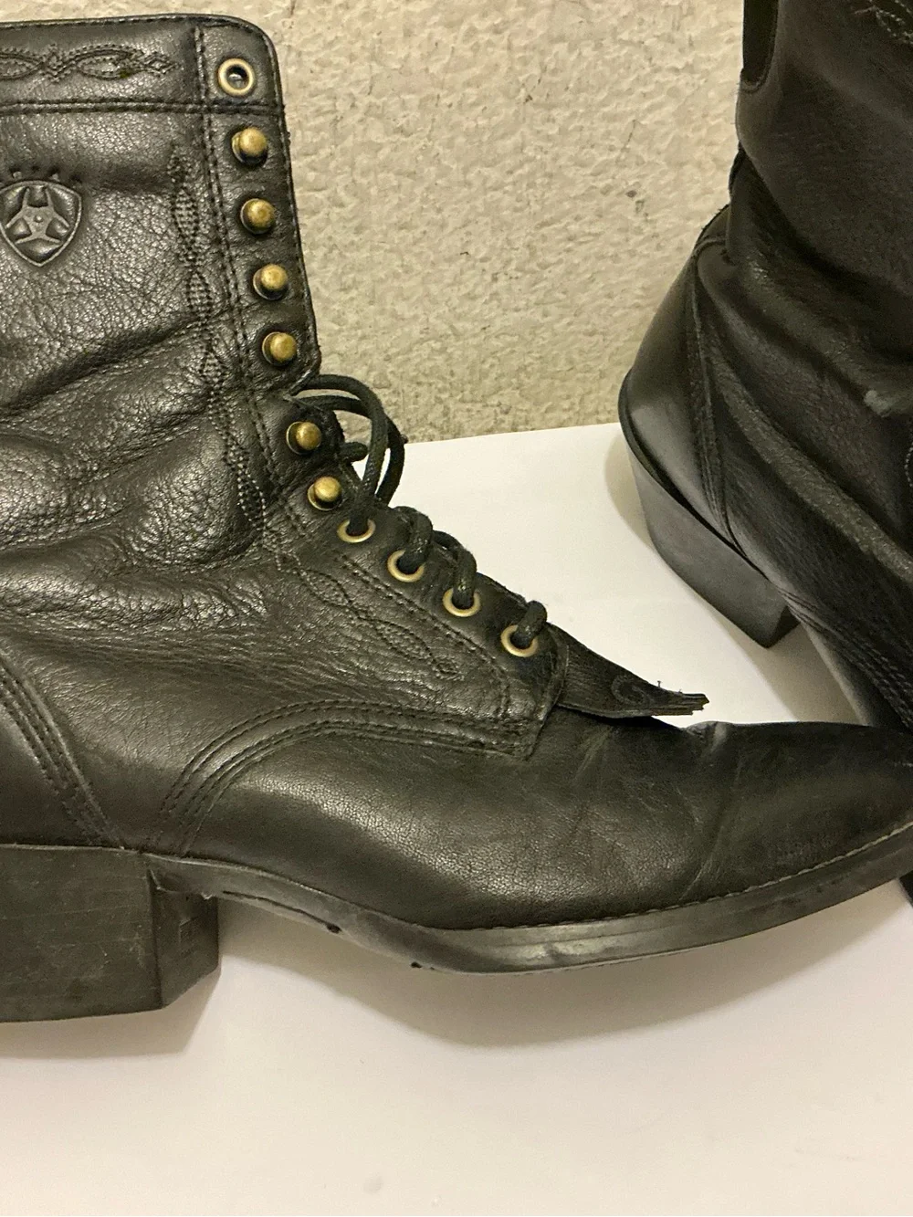 Ariat Black Leather Lace-Up Western Kiltie Ankle Boots